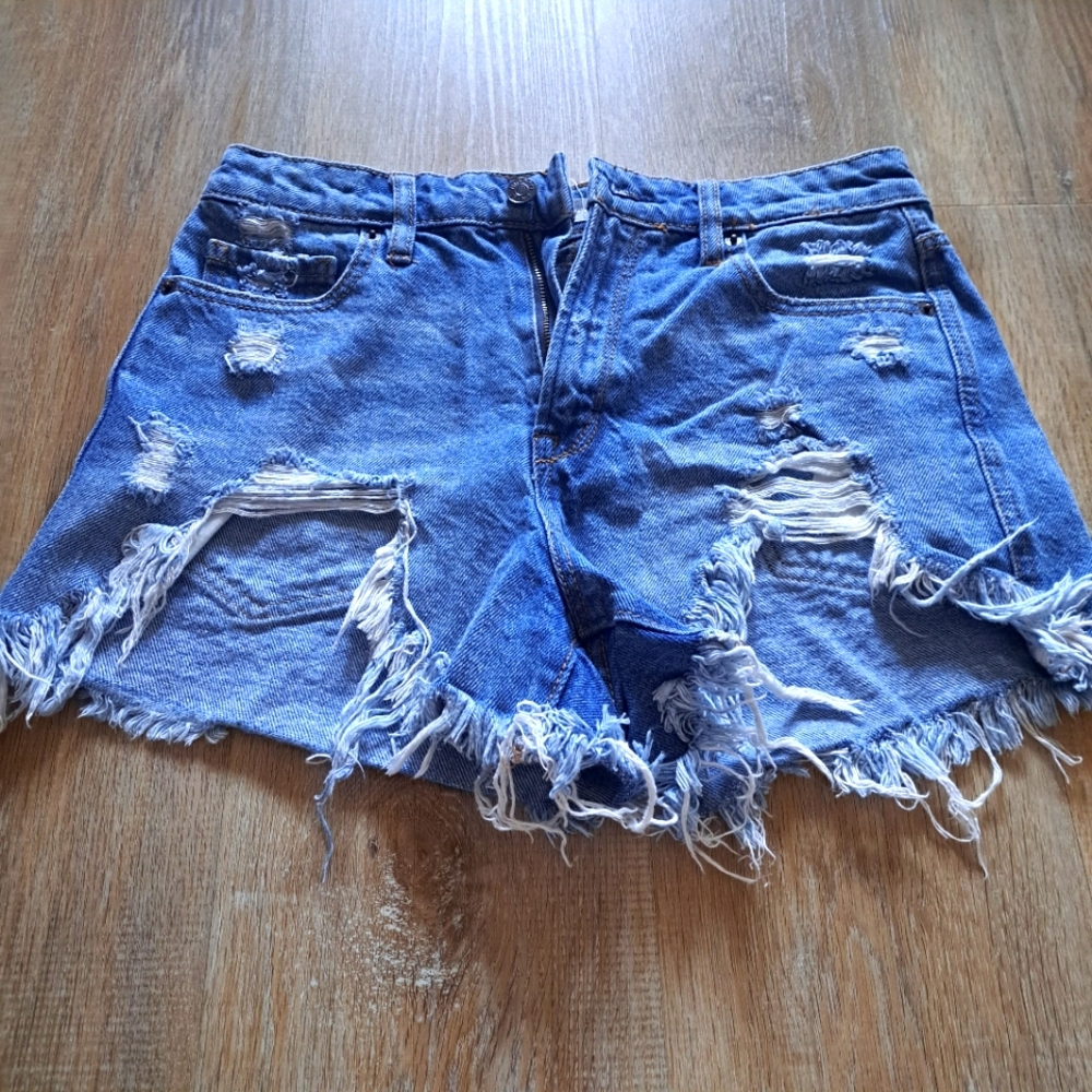 HIDDEN Blue Denim Distressed Frayed Hem Jean Shorts Cotton Women's Size Small